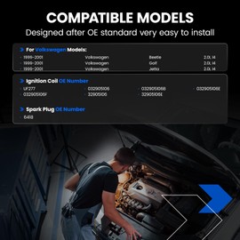 SYKRSS 1-Pack UF277 Ignition Coils & 4-Pack 6418 Spark Plugs Kit Compatible with Volkswagen Jetta 1999-2001, Golf 1999-2001, Beetle 1999-2001, 2.0L - Replaces 032905106, 032905106B 032905106F & more