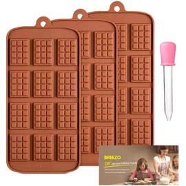 Waffle Chocolate Moulds Silicone Candy Molds, 3PCS12-Cavity Small Break Apart Chocolate Molds Non-Stick Reusable DIY Baking Molds Candy Protein & Energy Bar Moulds + 1 Dropper