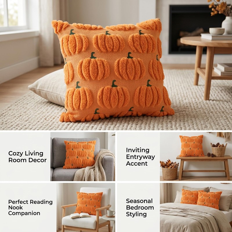 Kxsufwa Autumn Decorations, 2 Pcs 45x45cm Orange Cushion Covers, Halloween