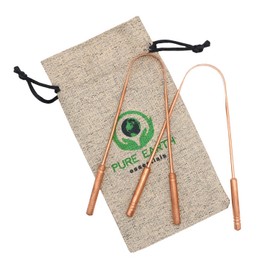 PURE EARTH essentials 銅製舌スクレーパー 大人用 - 口腔ケア 自然な舌クリーナー - 銅舌スクレーパー アーユルヴェーダ ケース付き (2個/パック) コッパー