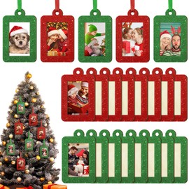 Yalikop 16 Pcs Christmas Photo Ornament Frame Xmas Picture Frame Wooden Hanging Photo Frames for Christmas Tree Holiday Family Decoration Red Green (Rectangle, 3.4 x 2.6 Inch in Exterior)
