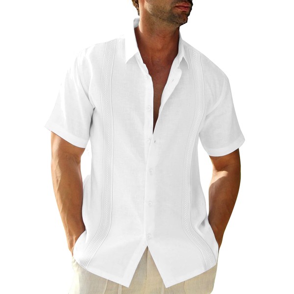 JEKAOYI Mens Button Down Short Sleeve Cuban Guayabera Linen Shirts