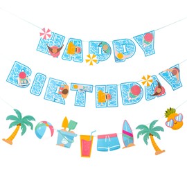 EASY JOY Summer Happy Birthday Banner Green Party Decorations, Swimming Pool Party Decorations, Ocean Theme Party Supplies, Beach Party Banners.