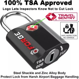 Forge Black 4 Pack TSA Approved Travel Luggage Locks Ultra-Secure Dimple Key Travel