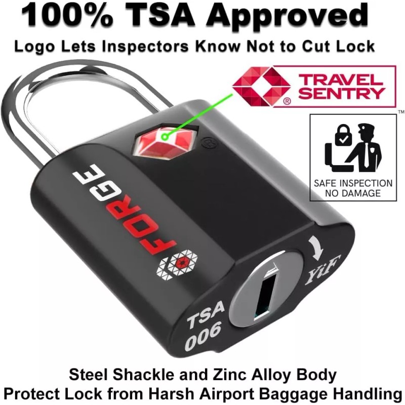 Forge Black 4 Pack TSA Approved Travel Luggage Locks Ultra-Secure