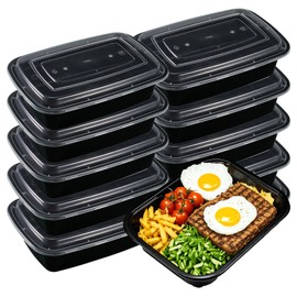 Hao Zhu Meal Prep Containers Reusable-Plastic Food Storage Trays with Lids - Microwavable, Freezer and Dishwasher Safe - Stackable Bento Lunch Boxes - BPA Free (28 oz, 10 Pack)
