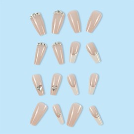 Resweky Long Coffin Fake Nails French Crystal Press on Nails Shiny Pink Nude False Nails Full Cover Acrylic Nails for Women