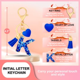 ANHBKAR Royal Blue Initial Keychains for Women with Cute Heart Resin – Alphabet Letter K Keychain for Bag, Backpacks, Purse or Car Key (K-ROYAL)