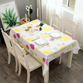 137*180cm PVC TableCloth Party Wipeable Table Cloth Rectangular,Colorful Lemon Pattern Wipe Clean Tablecloth,Reusable Tablecloths,Waterproof,Oil-proof,Washable Table Cover for Picnic,Party,Dinner
