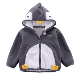 HILEELANG Toddler Girl Boy Chirstmas Grey Penguin Kids’Cute Animal Fleece Hooded Jacket Outwear Coat 12-18M