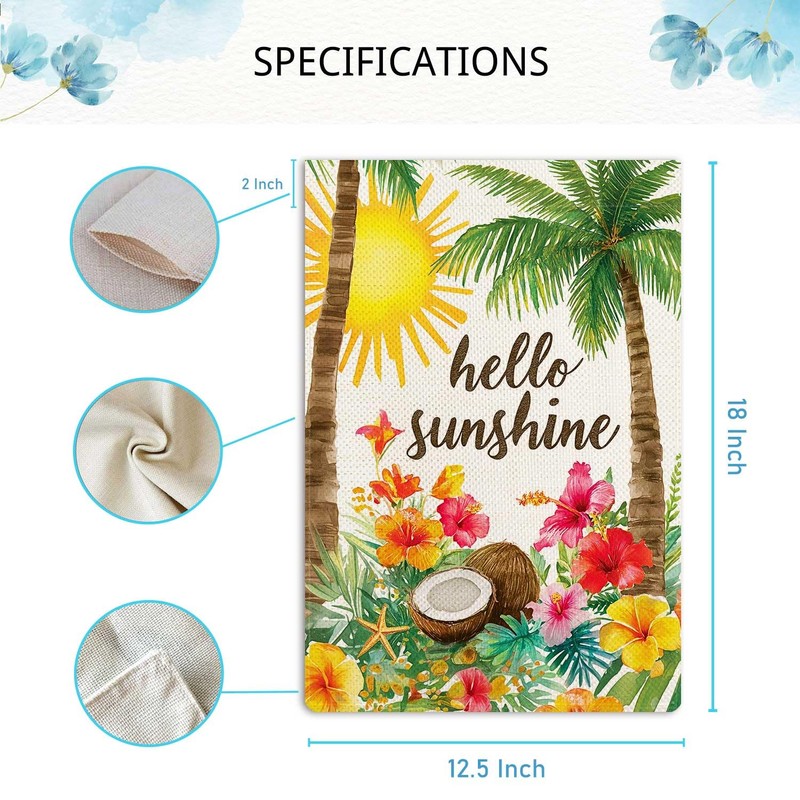 Jauageon Hello Sunshine Garden Flag Summer Holiday Garden Flag Coconut