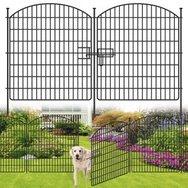 10 Panels No Dig Garden Fence with Gate, 42in x 24.2ft Decorative Dog Fence Outdoor for Yard, Tall Animal Barrier Rustproof Metal Wire Garden Edging Border, Temporary Fencing for Outdoor, Patio