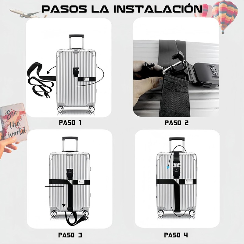 Correas de Equipaje TSA Aprobados Maleta Cinturón 4m Ajustables