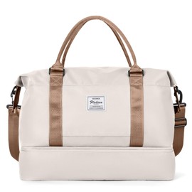 Travel Duffel Bag with Shoes Compartment, Weekender Overnight Bag for Women,Carry on Personal Item Bag,Gym Bag,Extra Large,Beige & Brown