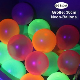 100 Neon Balloons with/Circumference 85 cm with Black Light UV Effect/Neon Colours Balloons for Childrens Birthday Parties Party