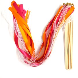 Blausky Pack of 30 Fairy Sticks, Lace Ribbon Wands, Wedding Wands, Wedding Streamers with Bells, Wedding Twirling Streamers, Lace Fairy Stick for Wedding, Christmas, Party, Holiday, Celebrations