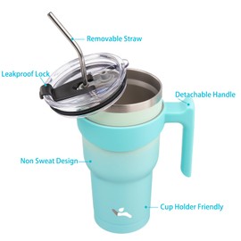 Konokyo 40 oz Tumbler with Handle and 2 Straw 2 Lid, Insulated Water Bottle Stainless Steel Vacuum Cup Reusable Travel Mug, Mint