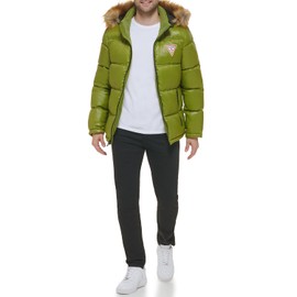 Guess Men's Warm Rain Resistant Puffer, Moss, Large