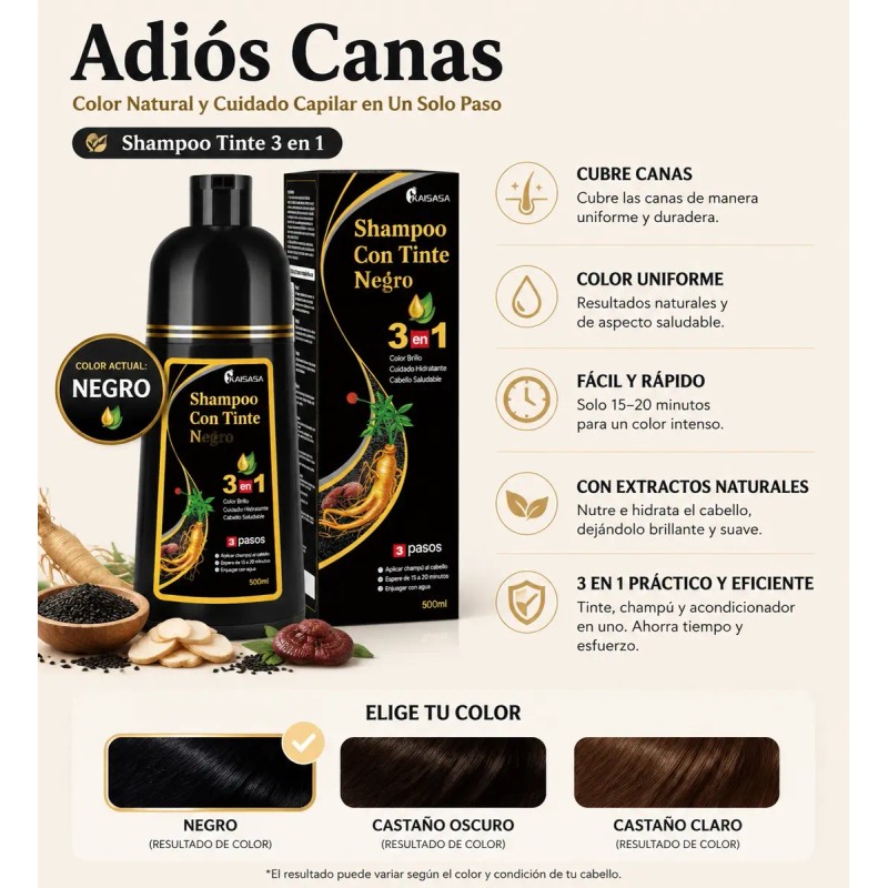 Shampoo Tinte Cubre Canas Ginseng Color Natural Hombre/mujer