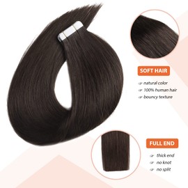 XDhair Tape in Hair Extensions for Women 50g 20pcs 22 Inch Dark Brown Hair Extensions Color #2 Tape in Real Hair Extensions (#2,22Inch)