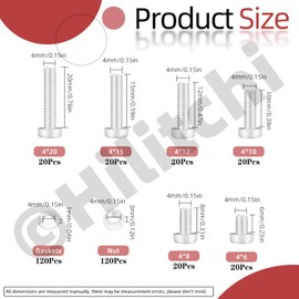 Hilitchi 360PCS 6 Sizes White Nylon Pan Round Head Screws M4 x 4/5/6/8/10/12MM Nylon Plastic Flat Round Head Screws Bolts with Hex Nuts and Gaskets Pan Head Machine Screw for Fastening