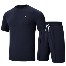 MoFiz Tracksuit For Men Short Sets Outfits Lightweight Coolest Soft Causal Active Sweatsuits Sets (Navy,Large)