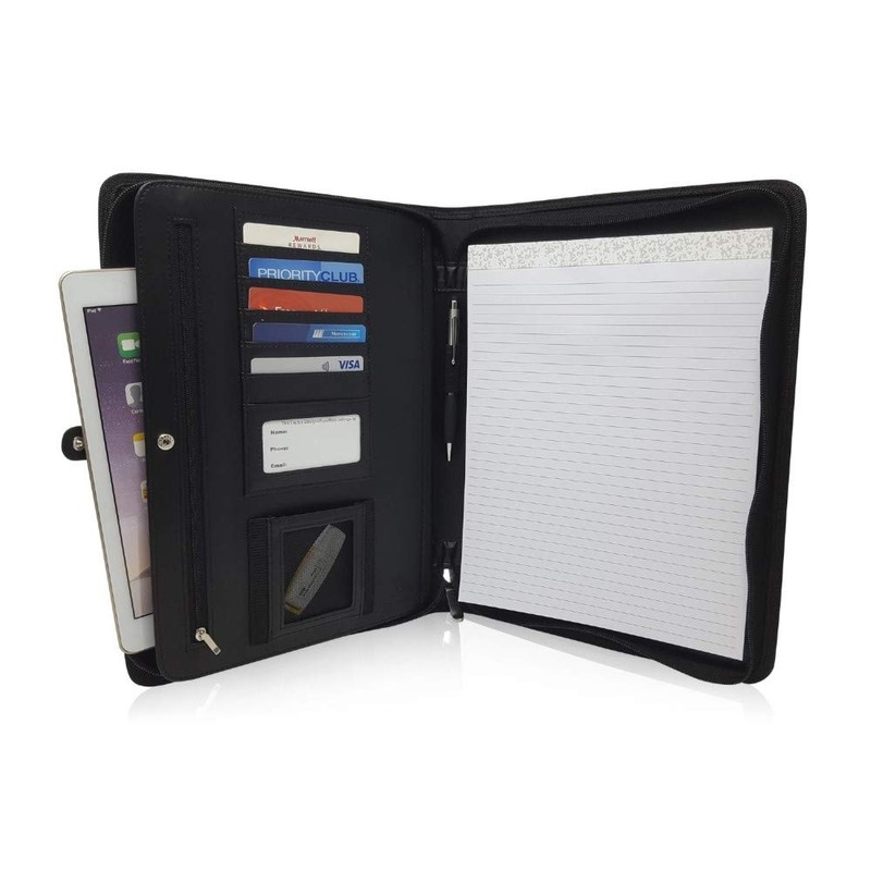 Matt Black Zippered Portfolio Binder - PU Leather Business Portfolio