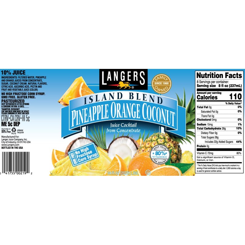 Langers Tropical Variety Pack, Mango Orange Passionfruit, Pineapple Orange Guava,
