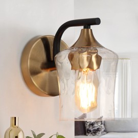 ZEVNI Modern 1-Light Wall Sconces, Black and Gold Sconces Wall Lighting, Bathroom Vanity Lights with Hammer Glass Shade