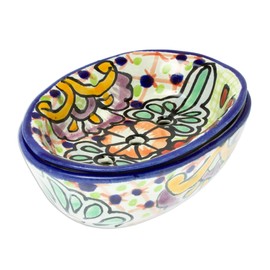 NOVICA Artisan Handcrafted Talavera Style Ceramic Soap Dish | Multicolor Decor | Bathroom Vanity Accessories | Soap Container | Hacienda Floral | Mexico ' Hidalgo Bouquet' 2.4" H x 4.3" Diam.