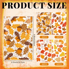 Kolldenn 120 Pcs Fall Plastic Gift Bags Pumpkin Maple Leaves Religious Chestnut treat Bags with Handles Bulk Thanksgiving Autumn Goodie Candy Container for Harvest Party Favor Supplies(Maple Leaves)