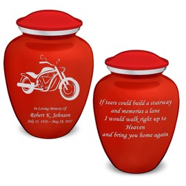 GetUrns - Embrace Motorcycle Urns for Human Ashes, Cremation Urns for Adult Ashes Men & Women, Cremation Urn for Home, Vault, or Niche, 200 cu. in., Double-Sided Engraving, Bright Red