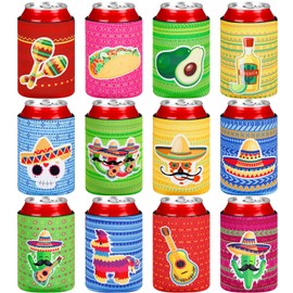 Shellwei Mexican Can Cooler Sleeves Fiesta 12 oz Insulated Neoprene Can Cover for Soda Beer Beverages Cactus Mexican Party Decorations Cinco De Mayo Fiesta Party Supplies (Regular Size)