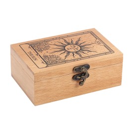 GLOBLELAND Sun and Sunflowers Beech Wooden Tarot Storage Box for Tarot Cards Engraving Jewelry Box Tarot Card Box for Crystal Holder Storing Holy Witchcraft Tools, 5.12x3.23x1.46in