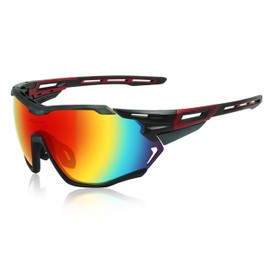 Flux VENTURA Sports Sunglasses UV400 Protection with Anti-Slip Function and Lightweight Frame (BLK-R/Red)
