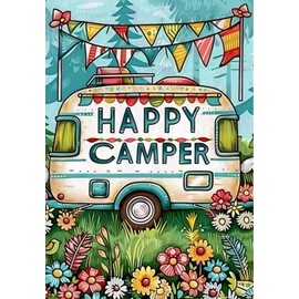 F-CANLAN Round Full Drill Diamond Painting Set, 5D DIY Happy Camper Paint with Diamonds Plant Cart Diamond Painting with Gem for Adult Children Camper Lovers Diamond Art Kits Room Decor (12X16 inches)