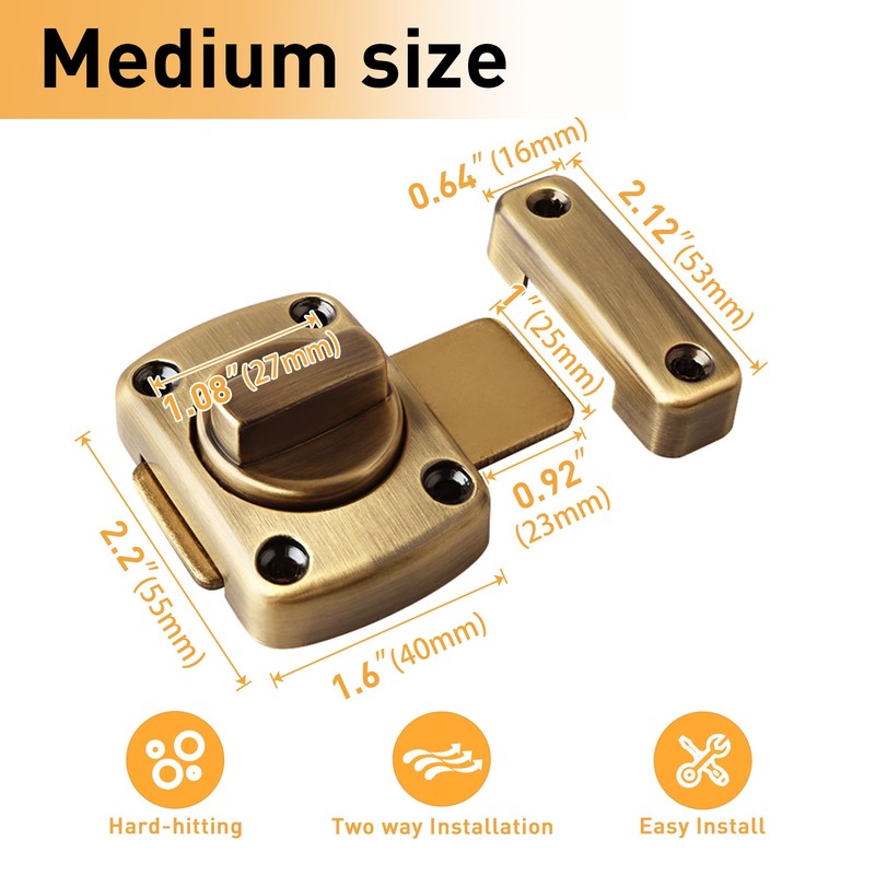 Alise Gate Latch Slide Bolt Latches Lock,Medium Size Safety Double