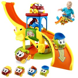 GZLCEU Children's Racing Track Multifunctional Car Racing Track Elephant Race Track with 4 Toy Cars for 1 2 3 Years Old Children, Boys, Girls Puzzle Gifts Toy Track