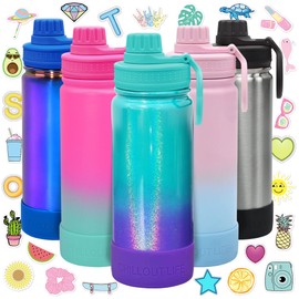 CHILLOUT LIFE 17 oz Kids Insulated Water Bottle for School with Leakproof Spout Lid and Cute Waterproof Stickers, Personalized Stainless Steel Thermos Flask Metal Water Bottle for Girls & Boys