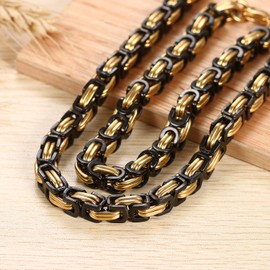 Flongo 2 Piece Men's Necklace Bracelet Set, Stainless Steel Necklace Bracelet Bangle Chain Byzantine Chain Black Silver Gold Golden Dominant Biker Punk Rock Men's Accessories, Stainless Steel, without