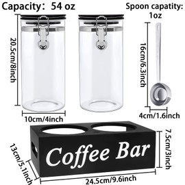 WYTAOHZL 2PCS Glass Coffee Containers with Shelf 54 oz Coffee Station Organizer Glass Coffee Bean Storage with Spoon Coffee Canister Set Jars with Airtight Locking Clamp for Coffee Bean Ground Nuts