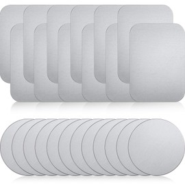 24 Pieces Phone Metal Plates Magnetic Mount Metal Plate for All Magnetic Car, Cell Phone, Tablet Holder, 12 Rectangle and 12 Round (Silver,Simple Style)