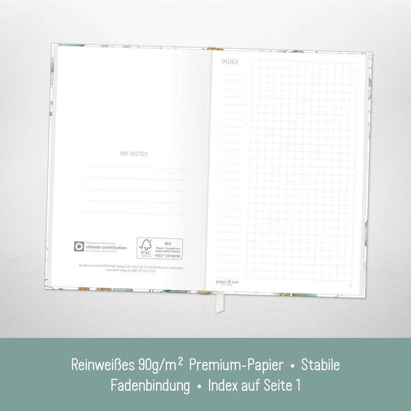 paper&you® Notebook Squared A6+ with Elastic Band [Gold Leaf] with