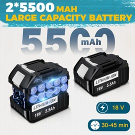 Cordless Paint Sprayer with Battery, 2X 5.5Ah 18V Battery, Electric Spray Paint Gun, 3 Nozzles, Adjustable Spray Width & Flow Control, Handheld HVLP Spray Gun for House Furniture Cabinet Painting