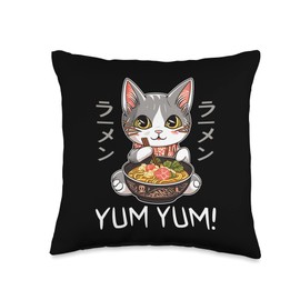 Cool Ramen Otaku Kawaii Manga Anime Merch Kawaii Neko Ramen Lover Japanese Noodle Anime Throw Pillow, 16x16, Multicolor