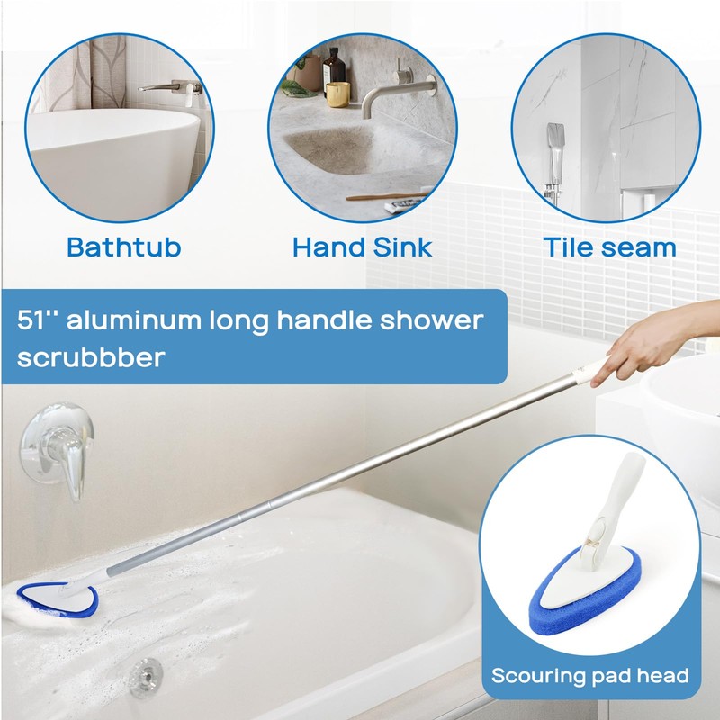 Qaestfy Shower Scrubber Cleaning Brush Combo Bath Tub Tile Cleaner