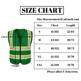Safety Vest Reflective High Visibility with 5Pockets and Zipper Class 2 Unisex 5Colors Construction Security Outdoor Workwear, Fba-green, X-Large