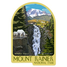 Die Cut Sticker Mount Rainier National Park, Myrtle Falls Press Logo, Contour Vinyl Sticker 3 to 6 inches, (Waterproof Decal for Cars, Water Bottles, Laptops, Coolers), Large