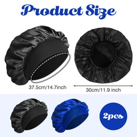 Bonnet Sleep Cap Hair, Bonet Silk, Shower Cap Women, Sleep Cap Hair Protection Children, Sleep Cap Curls, Satin Hood for Sleeping Men, Silk Hood Hair, Hair Protection (Navy Blue and Black)