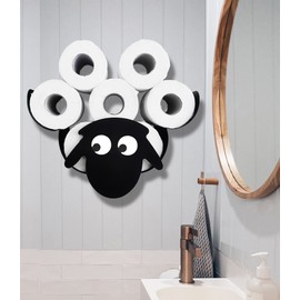 Euiroet Sheep Metal Wall Toilet Paper Storage,Black Toilet Tissue Holder,Animal Decorative Metal Paper Holders,Cute Toilet Paper Storage for Bathrooms,Wall Toilet Paper Organizer Hold Extra 8 Rolls
